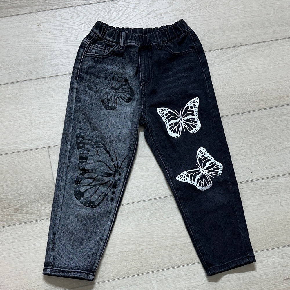 SHEIN Kids Jeans with Butterfly Design - Black and White